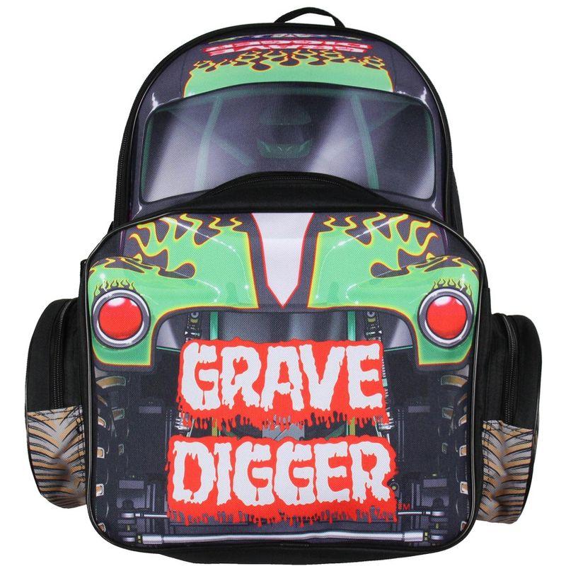 Monster Jam Backpack Grave Digger Truck Shaped Dual Compartment Tote Bag Book Bag for Travel Daily Use