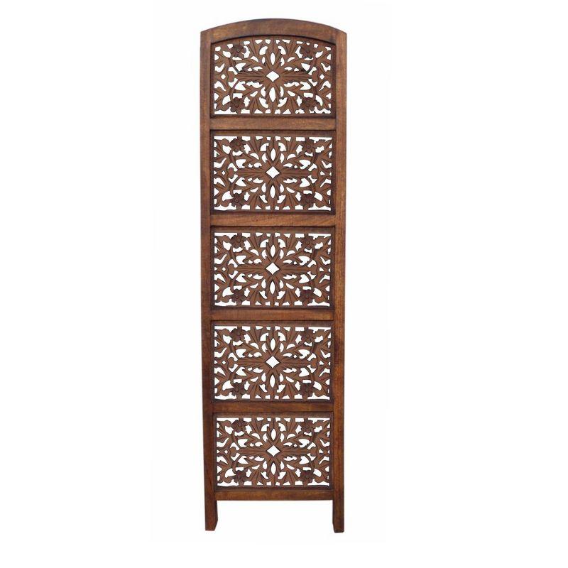 The Urban Port Handmade Foldable 4 Panel Wooden Partition Screen Room Divider Dark Brown