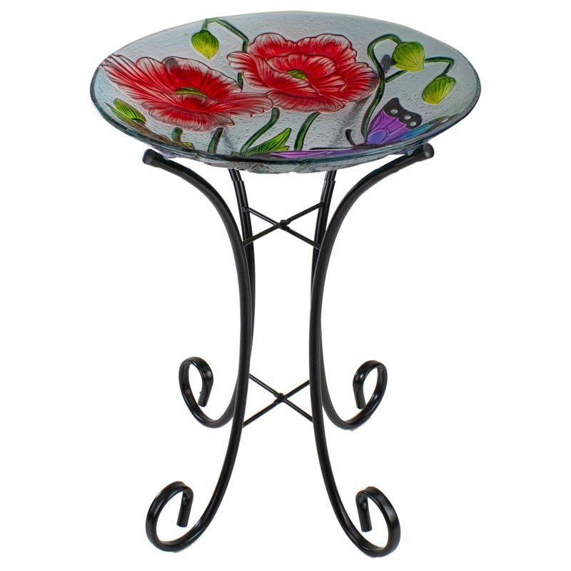 Northlight Seasonal 21" Butterfly and Carnations Hand Painted Glass Outdoor Birdbath