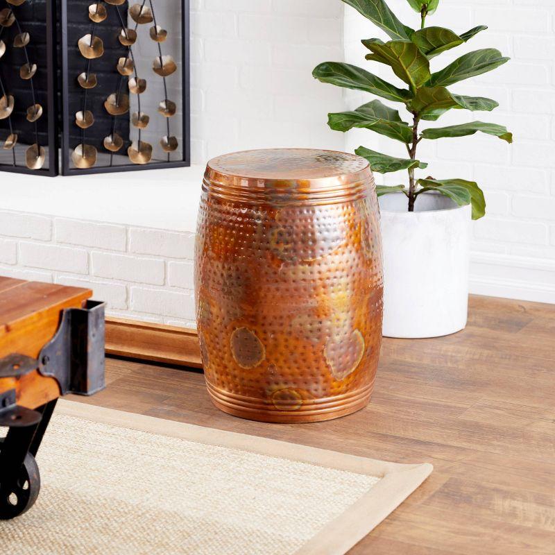 Metal Drum Copper Colored Accent Table - Olivia & May: Hammered Aluminum, Indoor Use, Fully Assembled