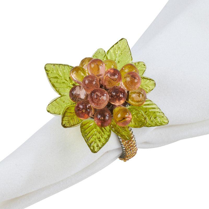 Saro Lifestyle Napkin Ring Holders With Beaded Flower And Leaves (Set of 4)