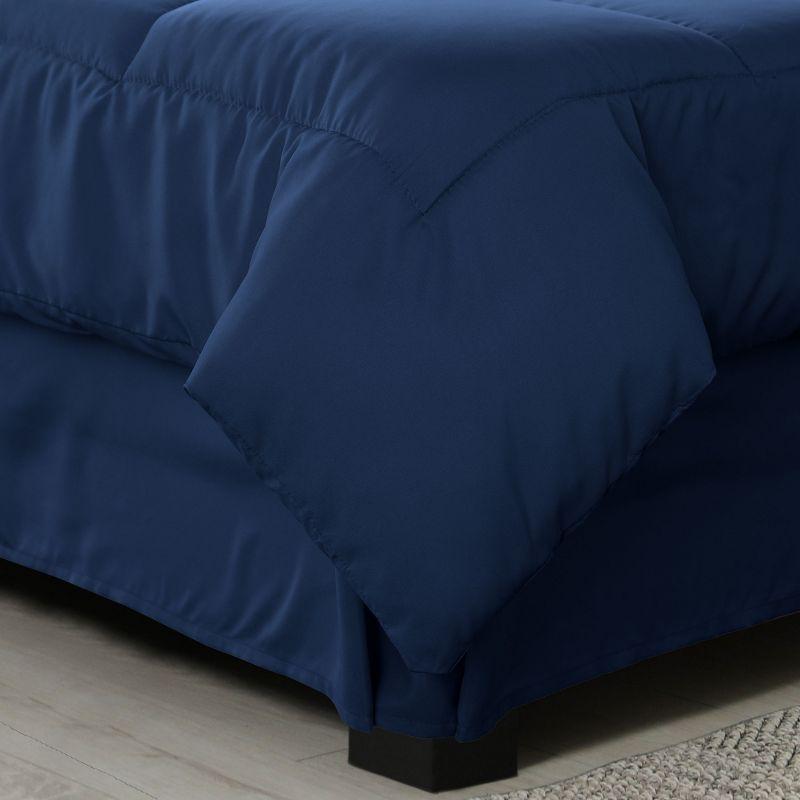 Queen Comforter Set 5Pc Down Alternative Ultra Soft Solid Comforters with Shams, Decorative Pillow & Bed Skirt - Navy