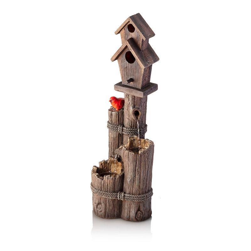 35" Resin Stone Outdoor Fountain Alpine Corporation: Rustic Birdhouse Design, Polyresin & Fiberglass, Weather-Resistant, Electric Pump