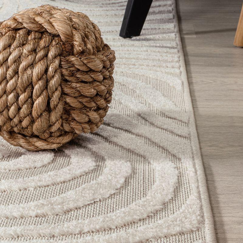 JONATHAN Y Maribo High-Low Abstract Groovy Striped Cream/Ivory 4 ft. x 6 ft. Indoor/Outdoor Area Rug