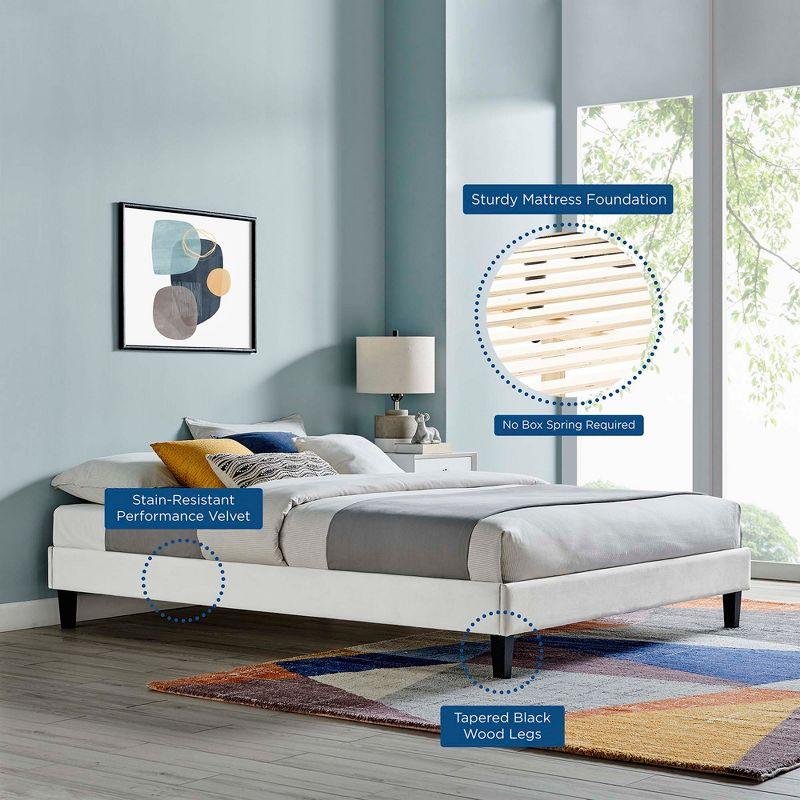 Modway Reign Queen Performance Velvet Platform Bed Frame – Channel Tufted Upholstered Bed with Wood Slats and Sturdy Frame