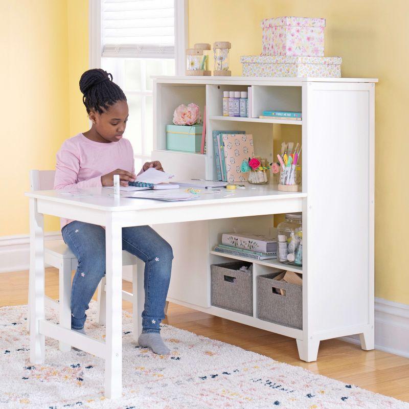 Creamy White Wooden Kids' Desk and Chair Set with Storage