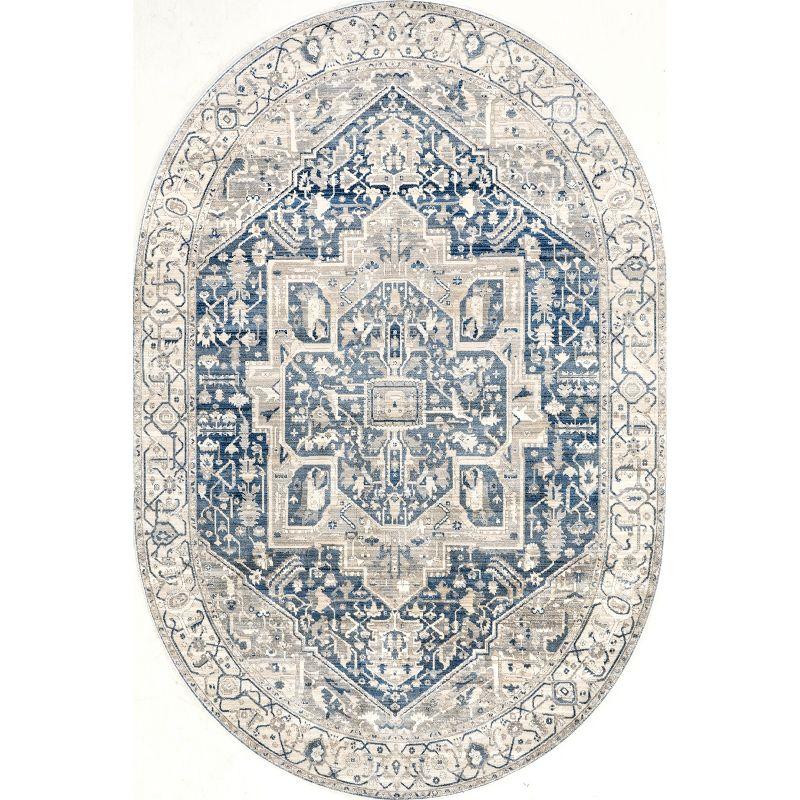 Reversible Gray Medallion Synthetic Oval Rug, 4' x 6'