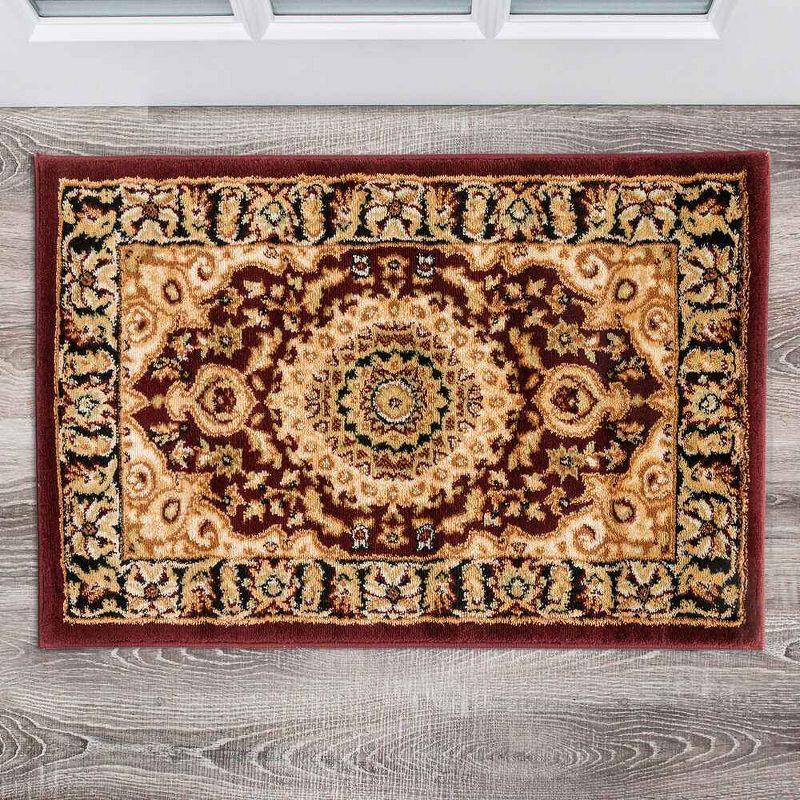 Traditional Oriental Medallion Synthetic Rug - Red, Easy Care 2'x3'