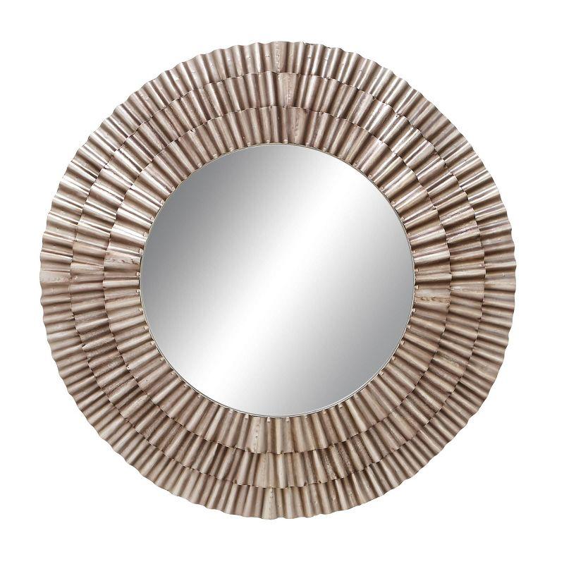 Rustic Sunburst Round Wall Mirror in Silver and Gold Leather