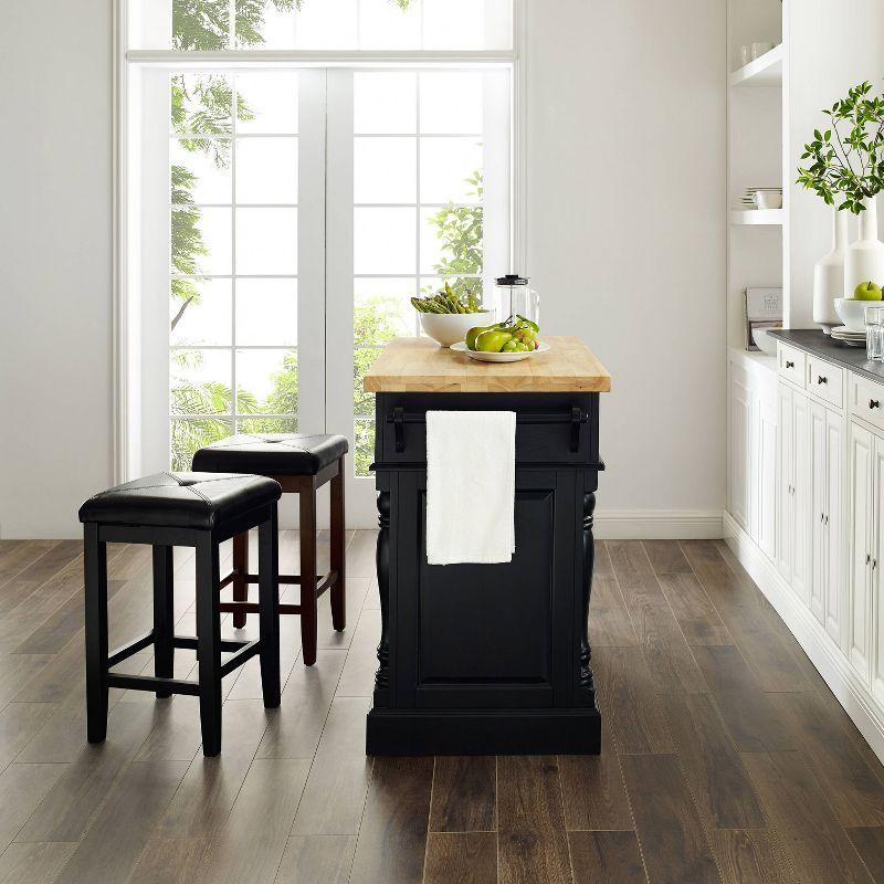 Oxford Kitchen Island with Square Seat Stools Black - Crosley: Pass-Through Storage, Towel Bars