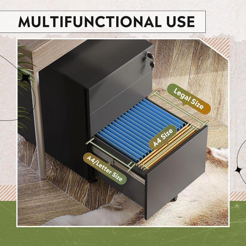 Locking File Cabinet, 3 Drawer Rolling Pedestal Under Desk Office, Fully Assembled Except Casters, Black