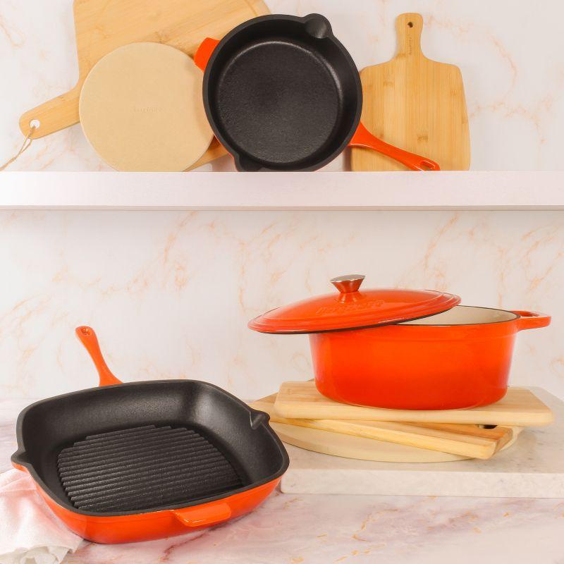 BergHOFF BergHOFF Neo 4 Pc Cast Iron Cookware Set with Fry Pan, Grill Pan, and 5Qt. Covered Dutch Oven