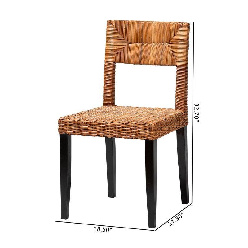 bali & pari Manrico Wood and Natural Rattan Dining Chair Dark Brown/Natural Brown: Bohemian Style, Geometric Weave, No Assembly Required