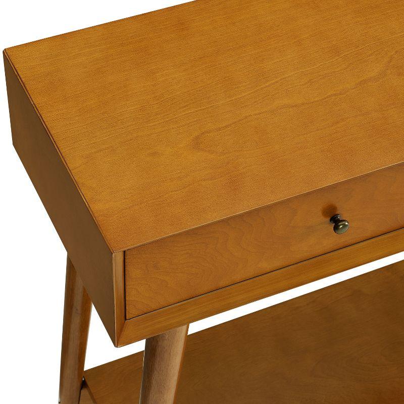 Crosley Landon Console Table Acorn: Mid-Century Modern Design, Hardwood with Open Shelf & Drawer