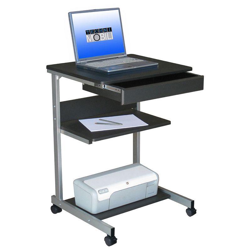 Rolling Laptop Cart with Storage Black - Techni Mobili: Mobile Workstation with Lockable Wheels, MDF Panel