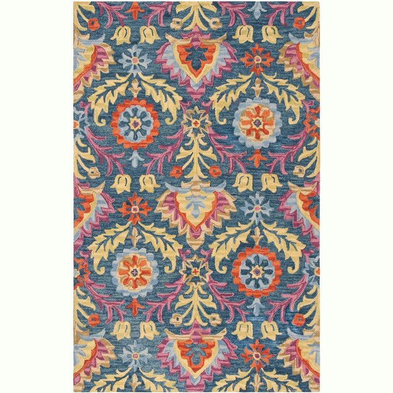 Bohemian Bliss Blue-Multi Hand-Knotted Wool Area Rug, 5' x 8'