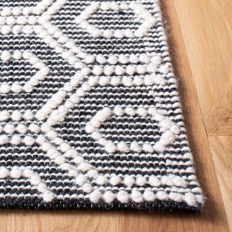 Ivory and Black Hand Woven Wool Square Area Rug 6' x 6'