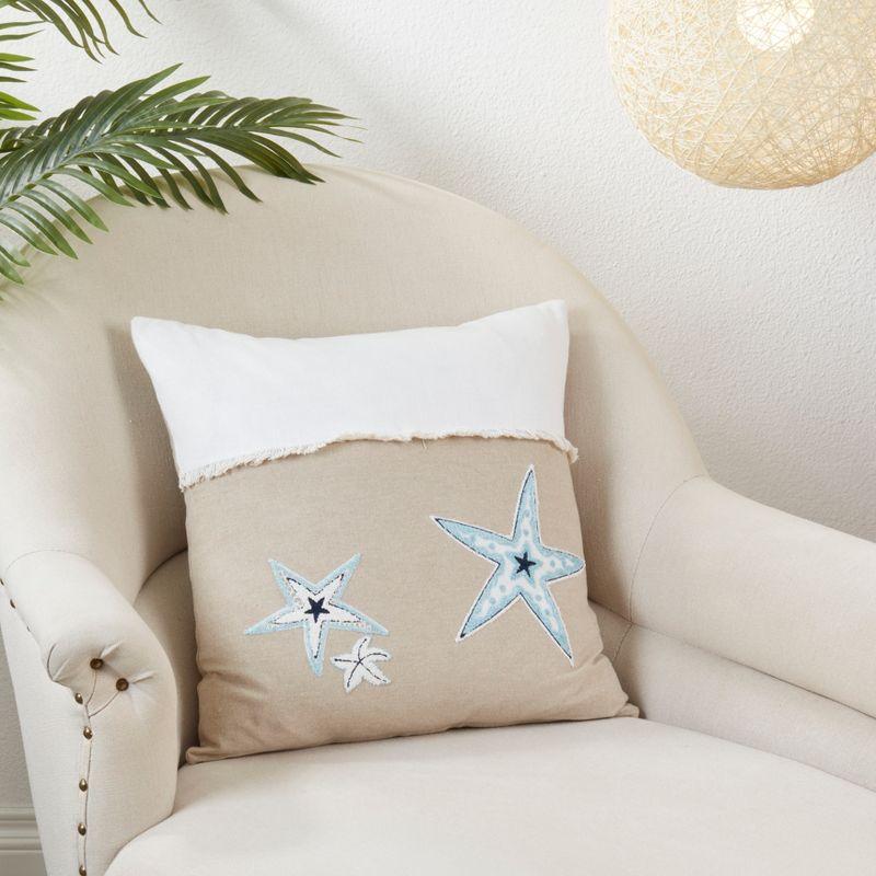 Beige Cotton Ocean Breeze Starfish 18" Throw Pillow Cover