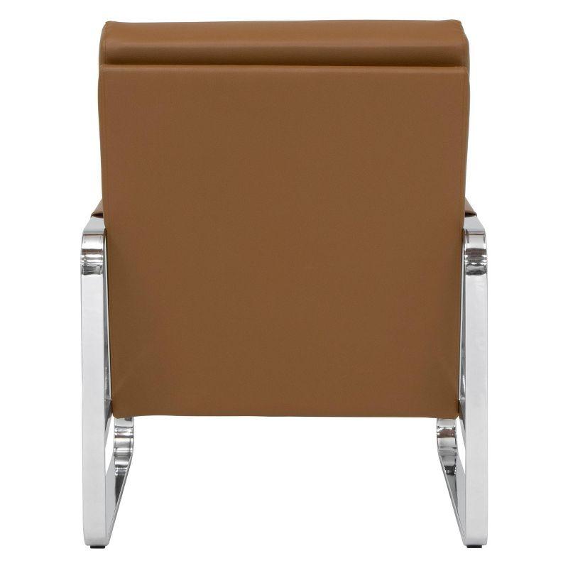 Caramel Brown Leather Reclining Accent Chair with Chrome Frame