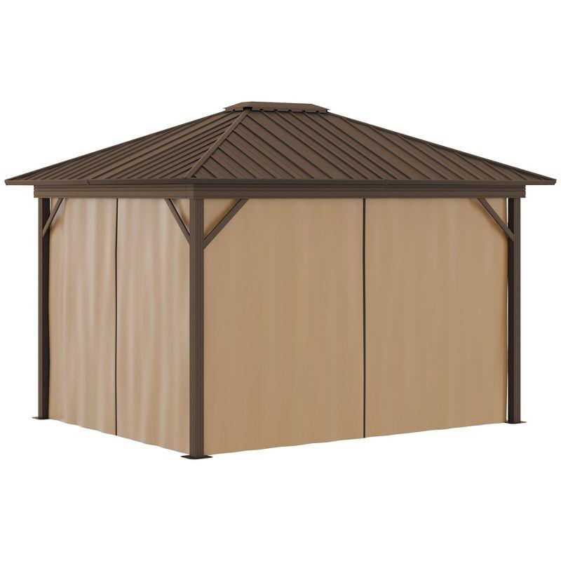 Outsunny 11.9" x 9.8" Hardtop Gazebo with Curtains and Netting, Permanent Pavilion Metal Roof Gazebo Canopy with Aluminum Frame and Top Hook