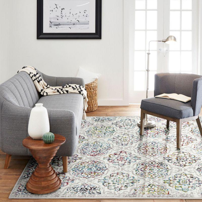 Home Dynamix Boho Andorra Transitional Damask Area Rug Ivory/Blue/Black, 5'2"x7'2"