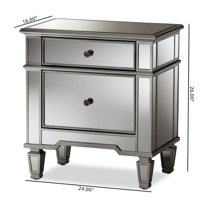 Sussie Hollywood Regency Glamour Style Mirrored 2 - Drawer Nightstand - Baxton Studio: Bronze Hardware, Beveled Top