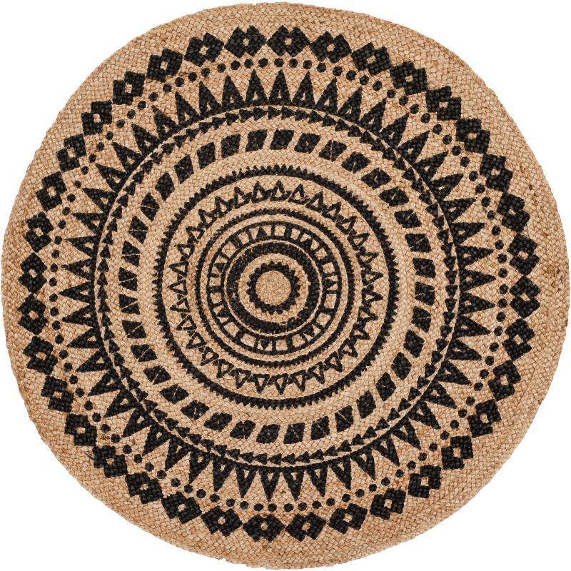 Natural Fiber NF802 Hand Woven Indoor Area Rug - Black/Natural - 7' Round - Safavieh