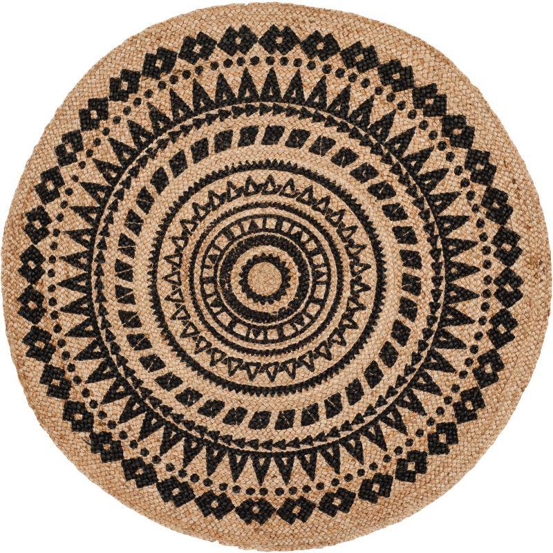 Handmade Black and Natural Jute Round Area Rug