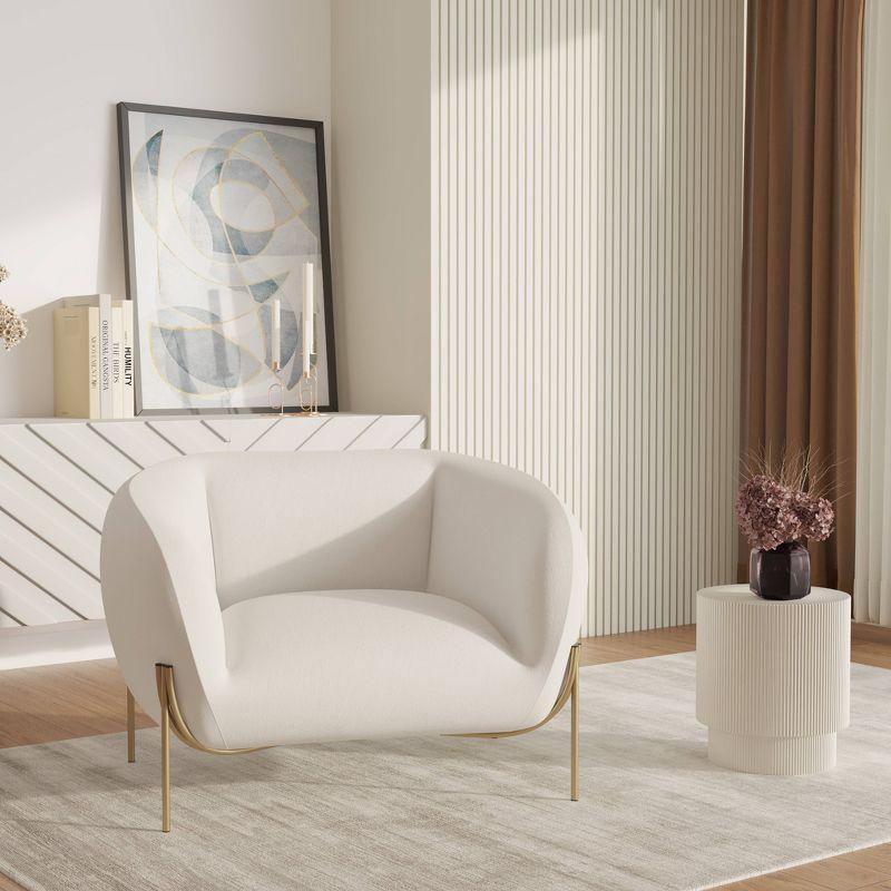 White Velvet Accent Chair with Gold Metal Legs