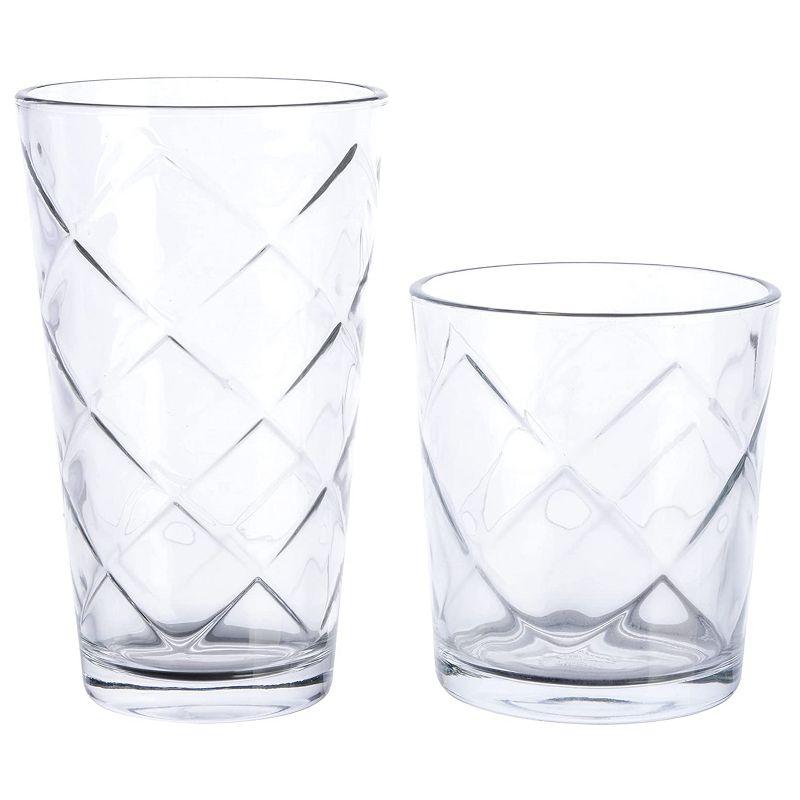 Clear Embossed Lattice 16-Piece Glassware Drinkware Set