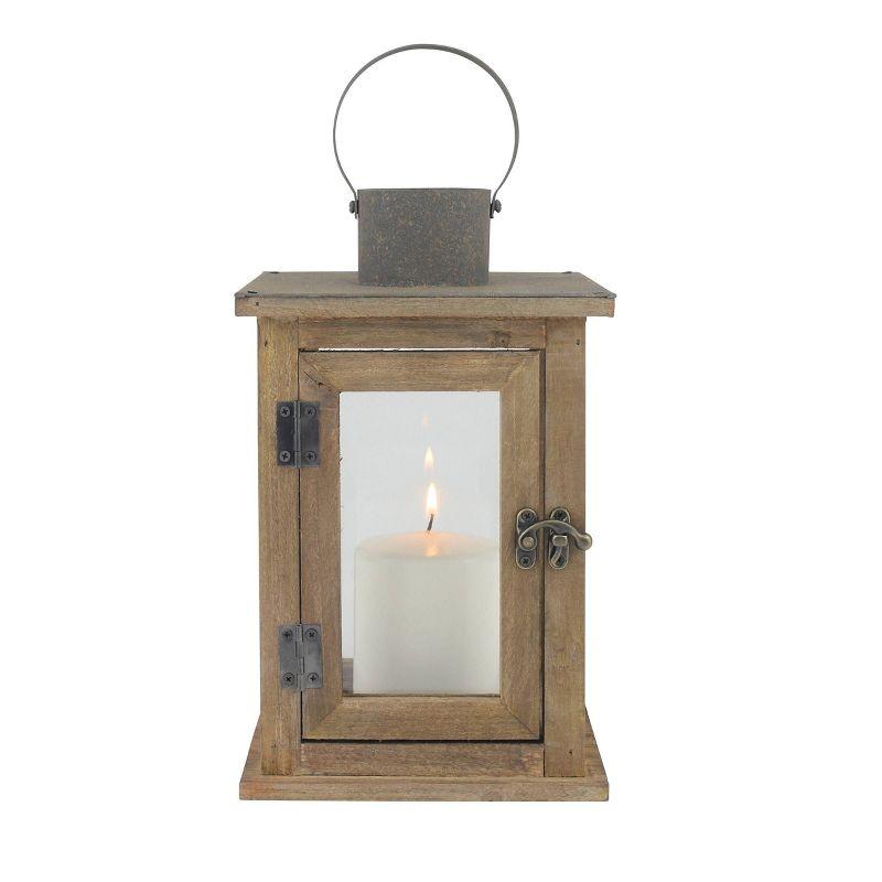 Rustic Farmhouse Wood and Bronze Hurricane Candle Lantern, 12"