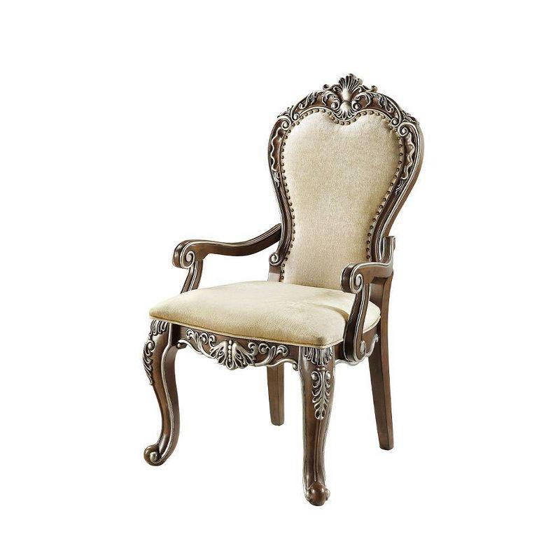 24" Latisha Dining Chair Antique Brown - Acme Furniture: Gray Chenille, Silver Detailing, Nailhead Trim