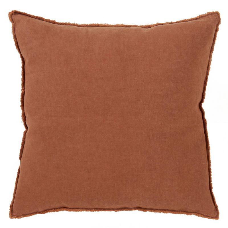 20"x20" Oversize Fringed Design Linen Square Throw Pillow Terracotta - Saro Lifestyle: Modern Indoor Decor, Duck Feather Filled