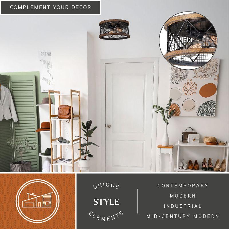 VAXCEL Bremerton 13-in W Bronze Industrial Cage Drum Flush Mount Ceiling Light