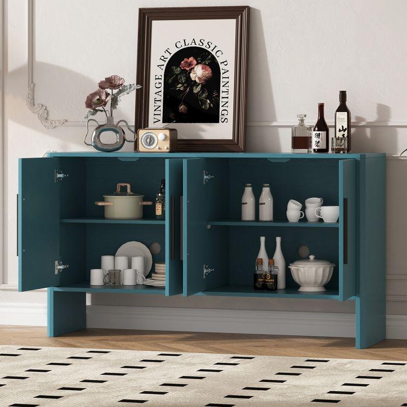 59"W Retro Sideboard with Adjustable Shelves and Long Metal Handles, 4-Door Storage Cabinet - ModernLuxe