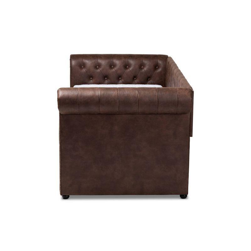 Baxton Studio Twin Brown Mabelle Faux Leather Daybed with Trundle: Upholstered, Wood Composite Frame, Polyester Fill