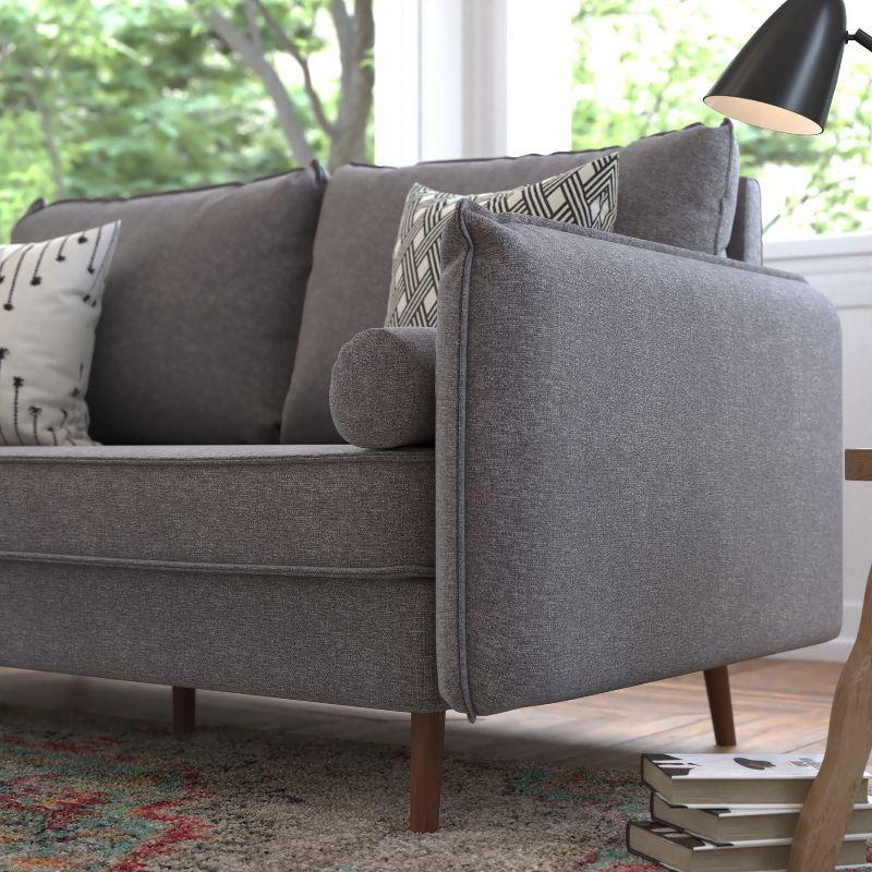 Flash Furniture Evie Mid-Century Modern Sofa with Faux Linen Fabric Upholstery & Solid Wood Legs in Stone Gray
