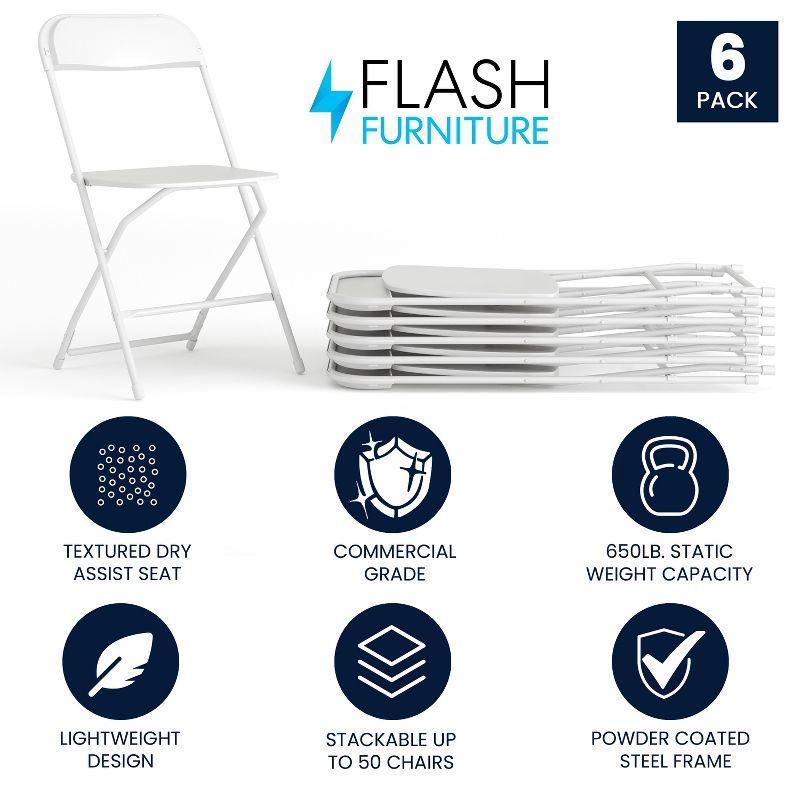 White Plastic Folding Chairs with Steel Frame - 6 Pack