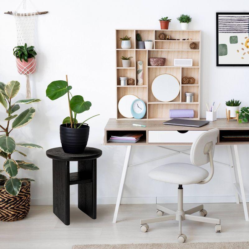 Black Firwood Round Side Table with Shelf