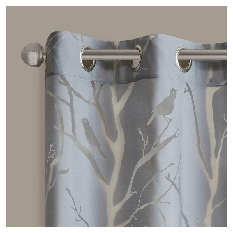 Silver Sheer Bird Design Grommet Window Curtain Panel