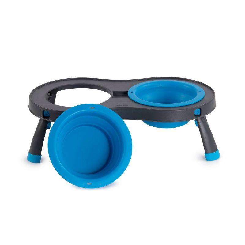 Small Blue Elevated Pet Feeder with Collapsible Bowls