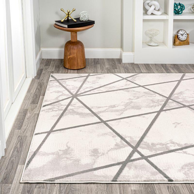 3' x 5' Patras Modern Geometric Marbled Area Rug, Ivory/Gray - JONATHAN Y