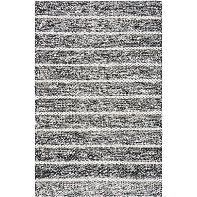 Handmade Black and Ivory Stripe Wool 4' x 6' Area Rug