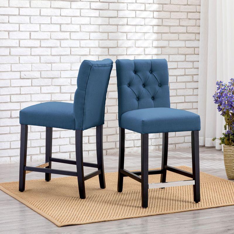 WestinTrends 24" Linen Fabric Tufted Counter Stool (Set of 2), Tea