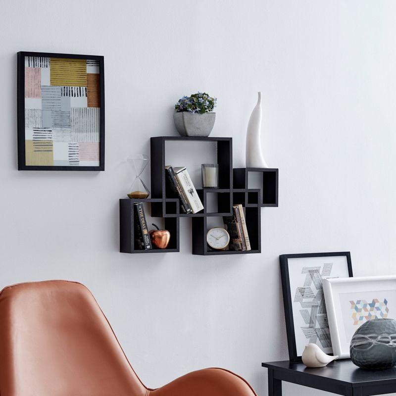 25.5" x 17.75" Intersecting Cube Wall Shelf Black - Danya B.: Modern Cubby Storage, Easy Install