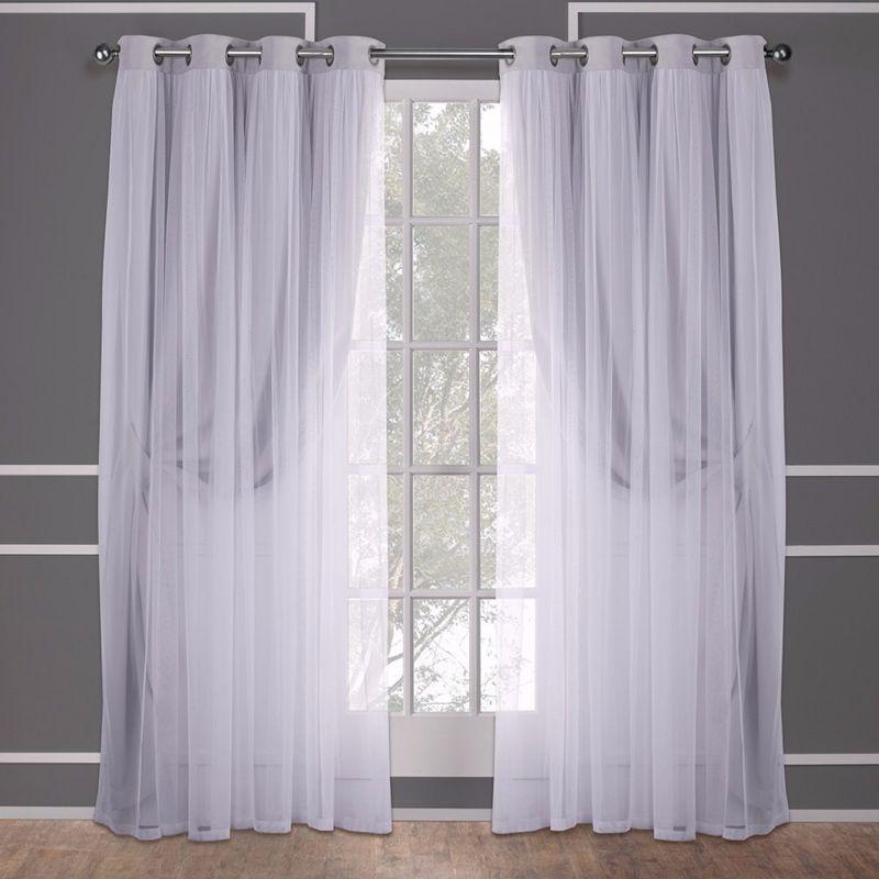 Set of 2 (63"x52") Caterina Layered Solid Blackout with Sheer Top Curtain Panels Gray - Exclusive Home: Thermal Insulated