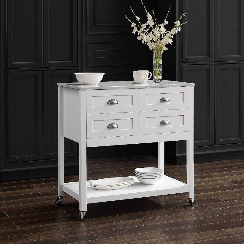 White Faux Marble Top Kitchen Island Cart with Storage