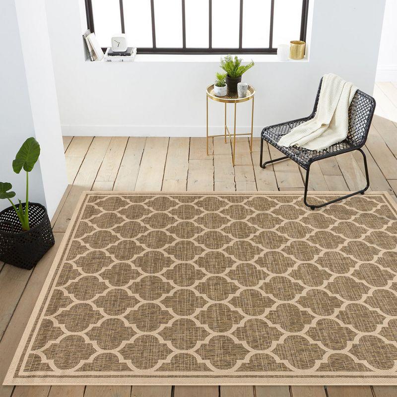 4'x6' Trebol Moroccan Trellis Textured Weave Indoor/Outdoor Area Rug, Brown/Beige - JONATHAN Y