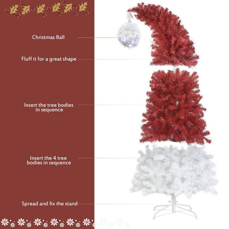 72in Red+White Artificial Fir Bent Top Christmas Tree, Xmas Tree Bendable Grinch Style X-mas Tree, Holiday Decoration 6FT - The Pop Home