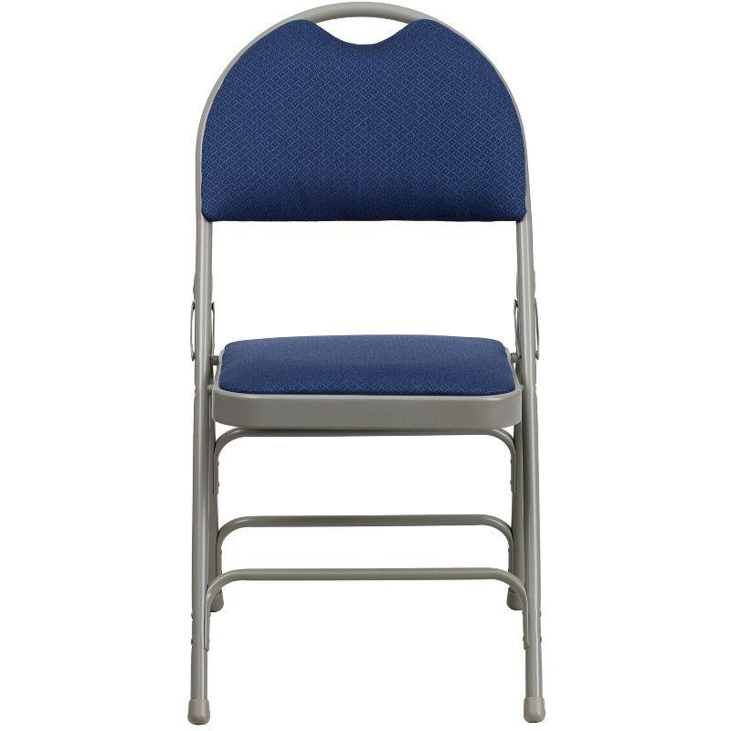 Navy Fabric Armless Metal Folding Chair with Easy-Carry Handle